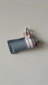 Image 4 of Denim and flowers keychain/chapstick holder 