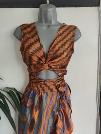 Image 3 of Pasha Co ord set top and frill wrap skirt tan and purple 