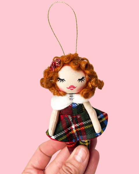 Image of Plaid Holiday Doll Ornament Red Hair 