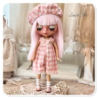 Image 2 of handmade blythe doll gingham floral overalls