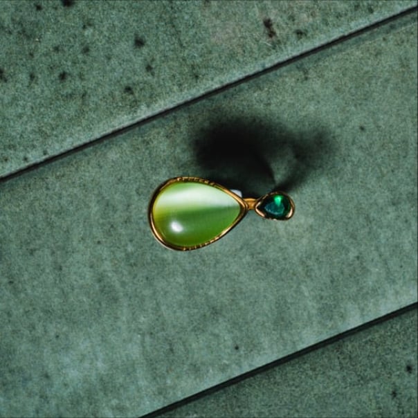 Image of LEYA Natural Green Stone and Cubic Zirconia 18ct Gold Statement Ring 