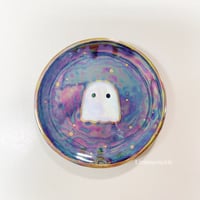 Image 1 of Deep Blue Mini Ghost Trinket Dish With Rainbow Effect (2.5 Inches Diameter)