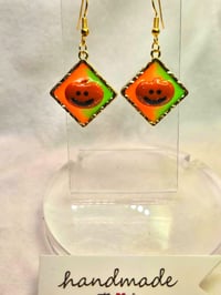 Image 3 of Handcrafted Resin Glow In The Dark Pumpkin Earrings 