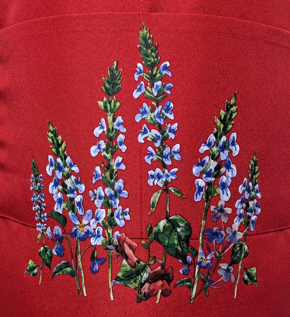 Image of Papillons and Flowers Apron (red)