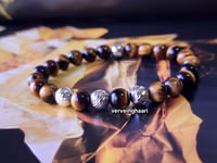 Image 2 of Yellow Tiger Eye/Sterling Silver Bracelet/Men Stretch Bracelet 