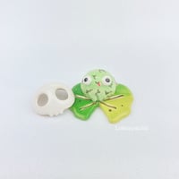 Image 2 of Happy zombie frog on lily pad with Skull mask ceramic figurine