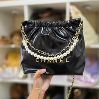 Image 1 of BLACK CINCH BAG WITH CHARMS