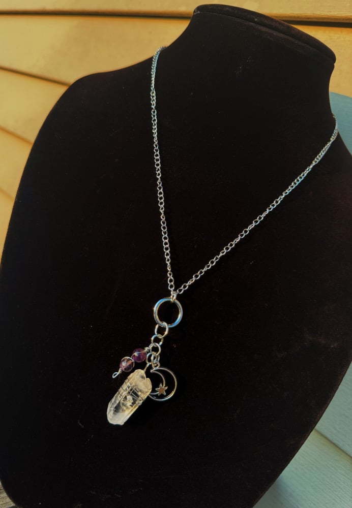 Image of "Intuitive Vibes" Necklace w/ Amethyst & Clear Quartz
