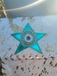 Image 2 of Woodstock cross body/ passport bag - Cream and jade sequin star