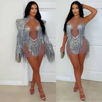 Image 1 of Gala Crystal fringe Dress/Jacket Set