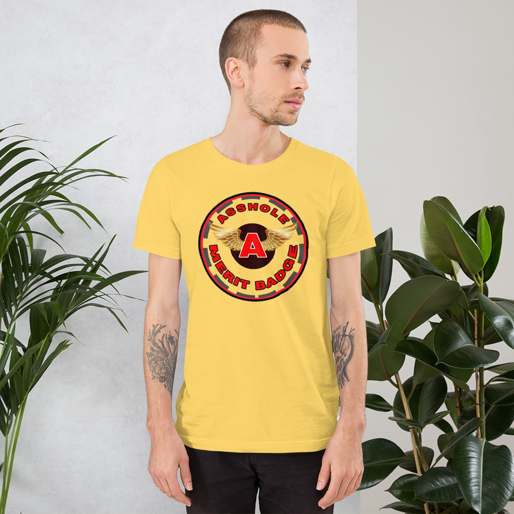 Image of Asshole merit badge graphic tee shirt. trending tee