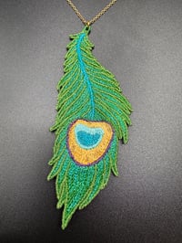 Image 1 of Metallic Peacock Feather Necklace
