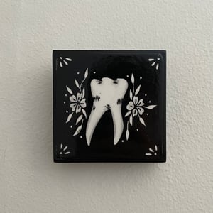Tooth Two Linocut Print On Wooden Panel