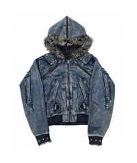 Image 1 of Le Visere Fur Lined Blue Denim Jacket 