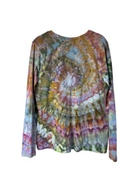 Image 6 of XL Ladies Long-Sleeve Stretch Tee in Earthy Spiral Ice Dye