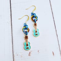 Aqua Guitar Earrings 