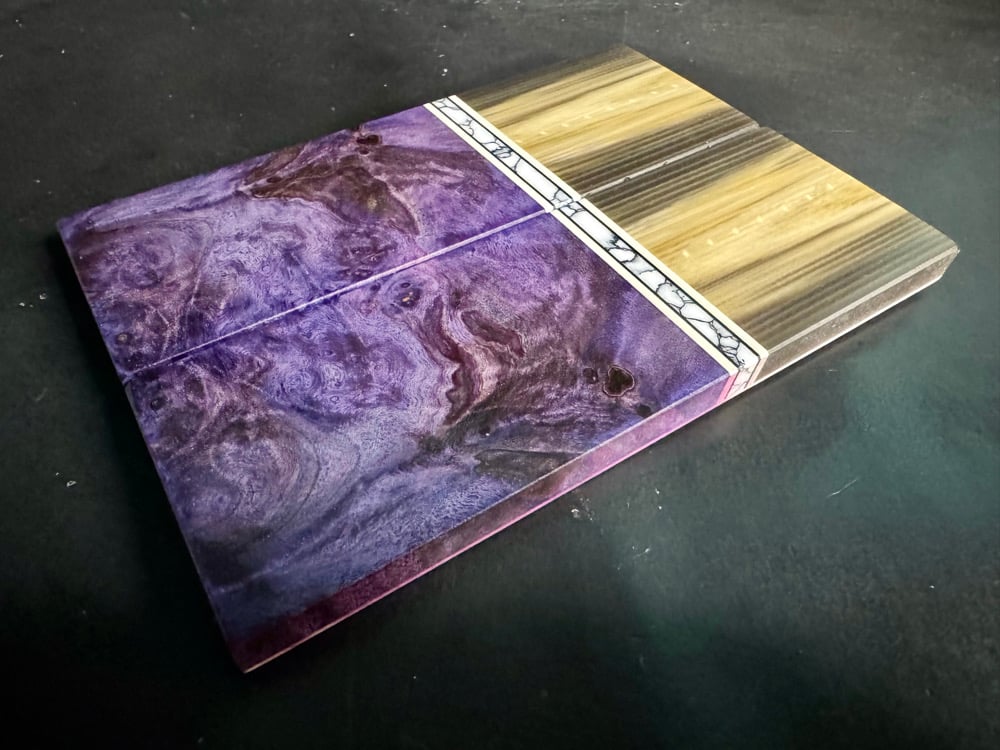 Image of Dark Faux Horn & Purple Maple Burl Segmented Knife Scales