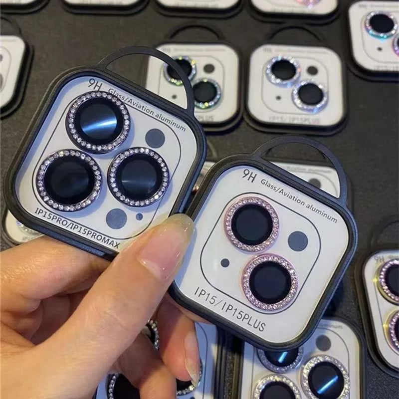 Image of 3-2Pcs Luxury Diamond Camera Protector For IPhone 17 16 15 14 13 Pro Max Plus Glitter Ring Lens Glas