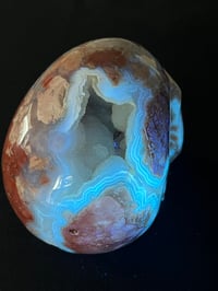 Image 8 of Druzy Pink Petal Agate Skull Carving #2240