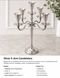 Silver 5-Arm Candelabra – For Rent
