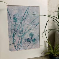 Image 2 of Botanical Monotype ~ Windswept, Teal, Lavender Gray ~ 8x10 Inch Mat 