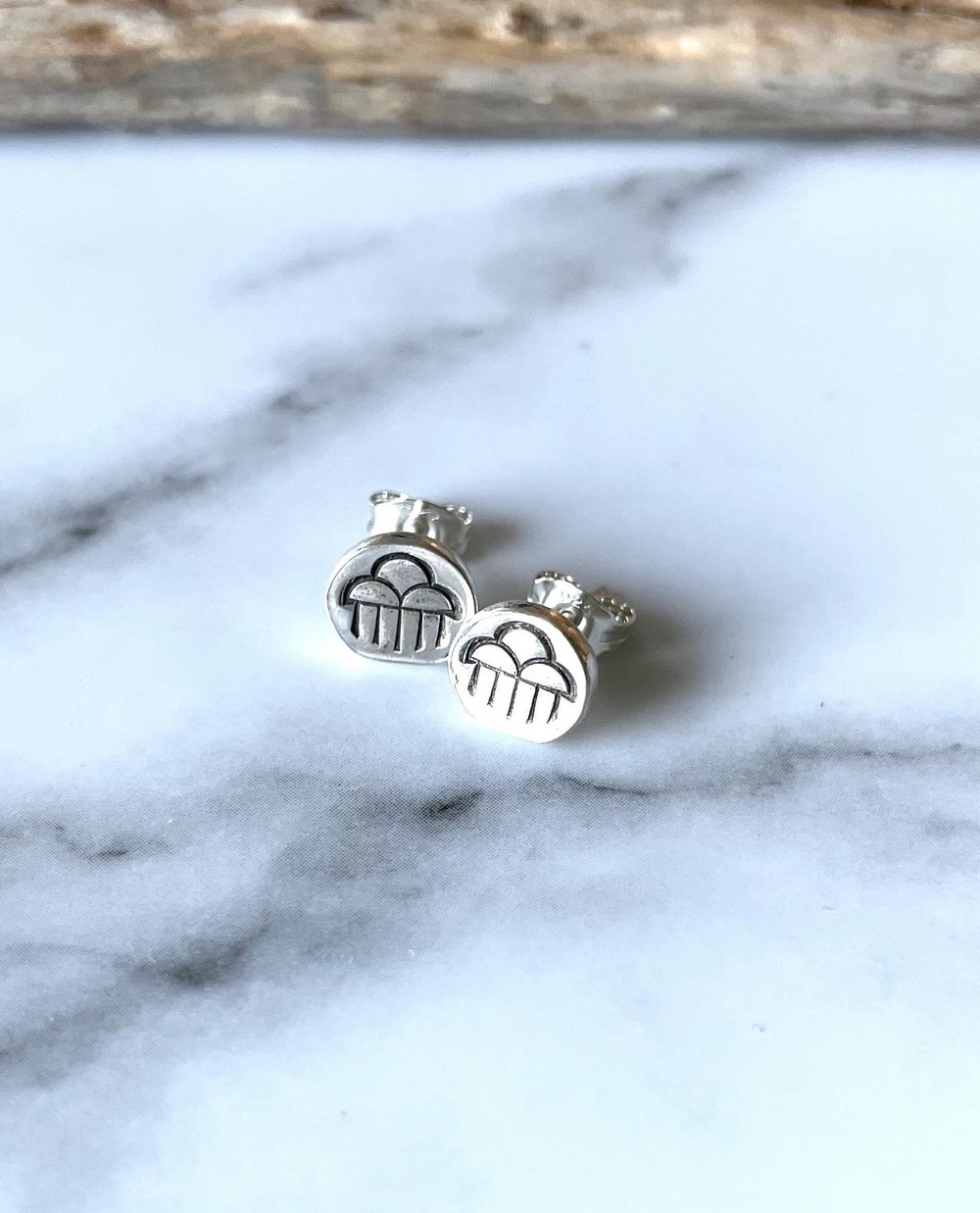 Handmade Sterling Silver Rain Cloud Stud Earrings 925