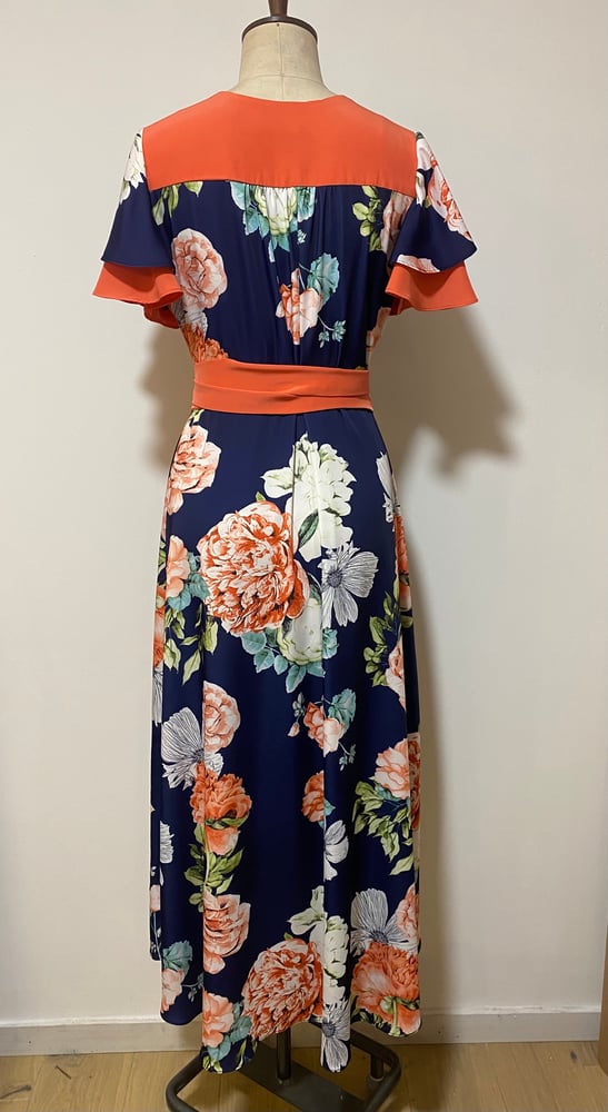 Image of Colour block floral wrap dress