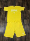 YB Yellow Cotton Blend Fleece Shorts & T- Shirt Set