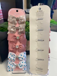 6pc Bow Set Nude/Pink/White with Blue dots 