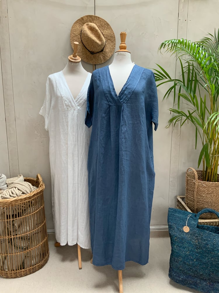 Image of Robe En Lin Diane Bleu Orage