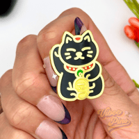 Image 3 of Black Lucky Cat Enamel Pin – Maneki Neko with Gold Accents