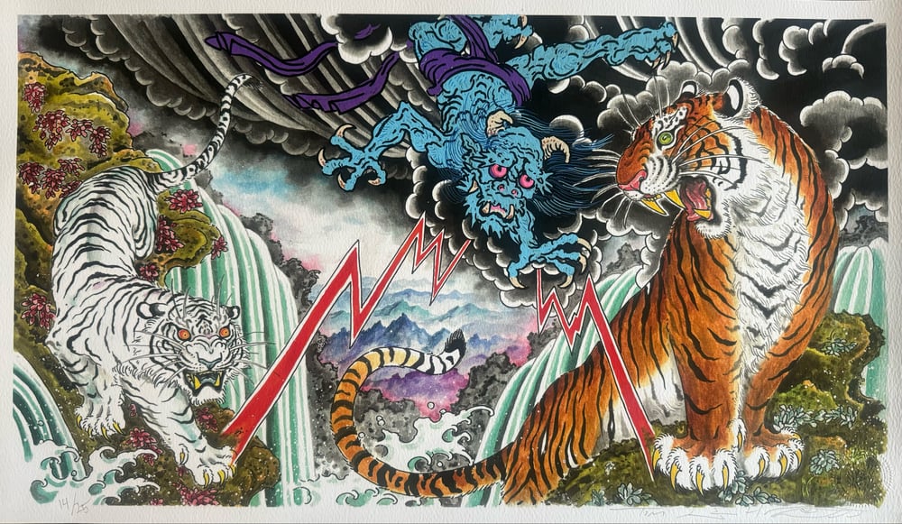 Image of Tim Lehi Hand Embellished "Tiger Book Cover" Giclée Print Signed & Numbered 14/25