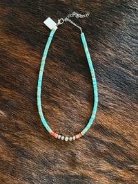 Image 1 of Turquoise & Orange Spiny Heishi  