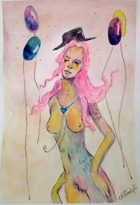 Image 1 of Common harlequin with Balloons (Series) Watercolor 