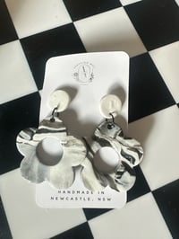 Image 1 of BLACK MARBLE FLOWERS & WHITE STUDS | POLYMER CLAY EARRINGS