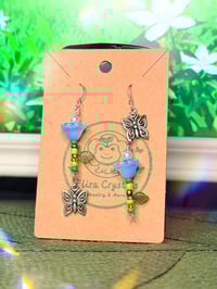 Blue Flower Butterfly Charm Dangle Earrings 
