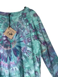 Image 4 of 1XL Ladies Long-Sleeve Stretch Tee in Mermaid Spiral Ice Dye