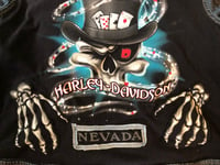 Image 4 of Upcycled “Harley Davidson/Las Vegas” denim moto jacket