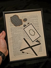 Image 1 of Memorial Card 1800s - real preserved spider web and 1800s Bible page -B