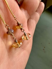 Image 16 of 14k yellow gold threader earrings with opals and citrine