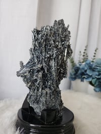 Image 3 of 1.8lb Stibnite Rare Crystal Specimen with Custom Stand 