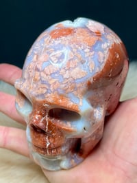 Image 9 of Druzy Pink Petal Agate Skull Carving #2240