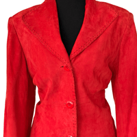 Image 7 of Red Suede Button Front Collared Jacket Size L by Colleizone Juliana