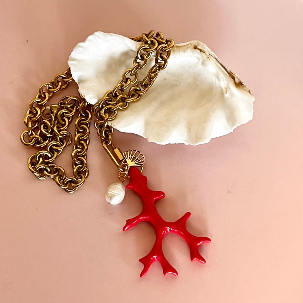 Image of Big Chunky Coral Necklace - Gold