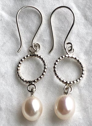 Lovely Freshwater White Pearl Drop Earrings with 925 Sterling Silver Wires No3