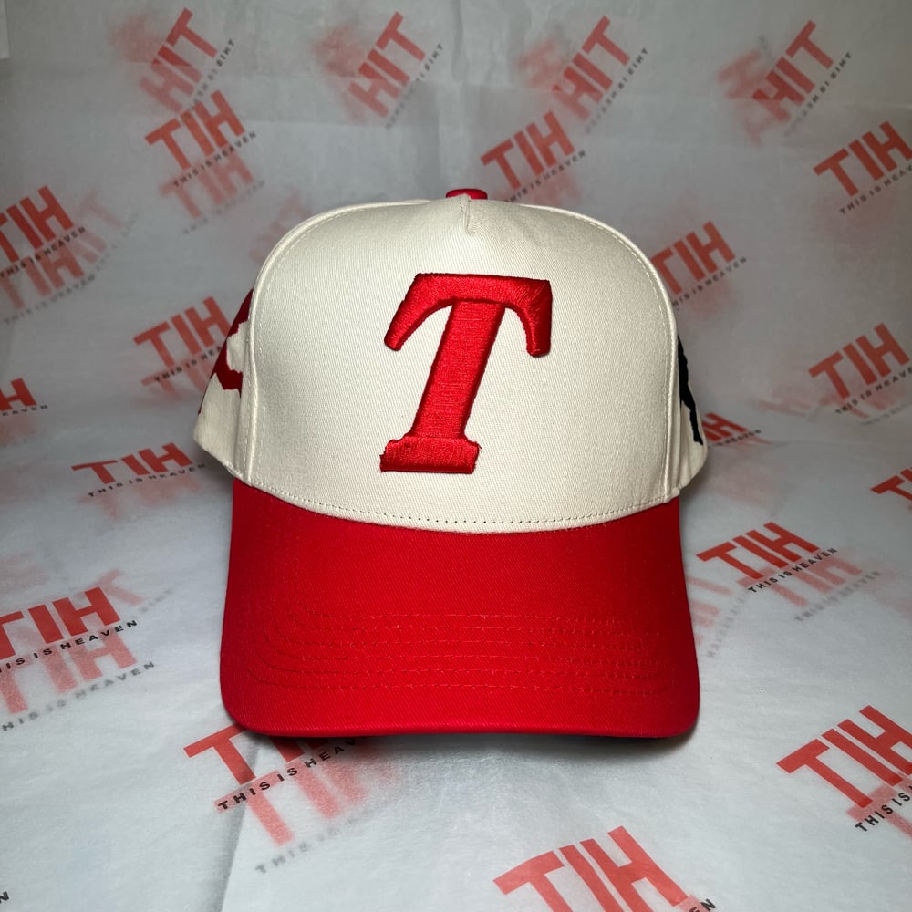 Image of "T" Logo Snapback - Red/Offwhite