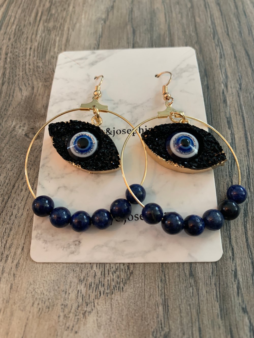 Image of Reiki Charged Mal De Ojo Lapis Earhoops