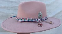 Image 2 of Blush Pink Fedora Hat  Multi Print & Charm Band