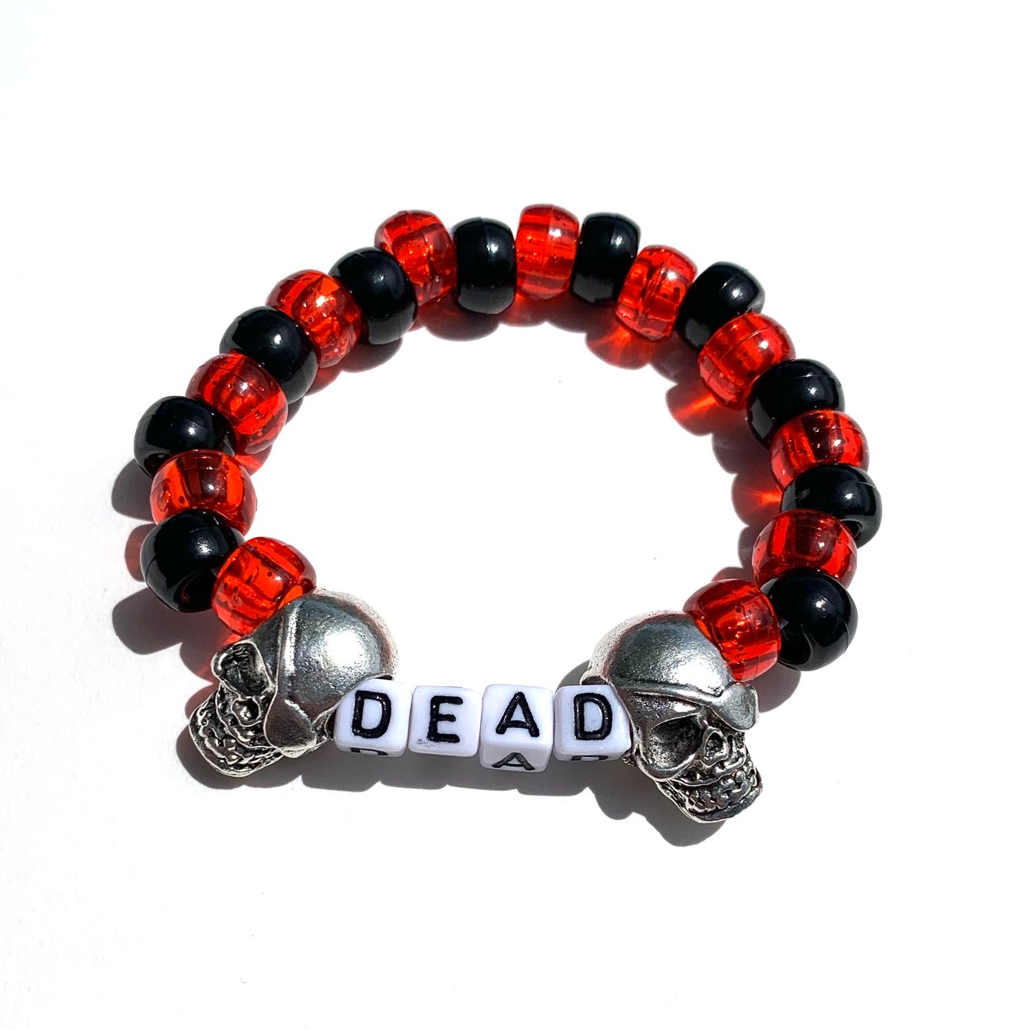 Image of SILVER SKULL BEADED BRACELET