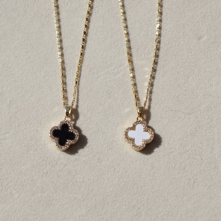 b & w double sided clover necklace